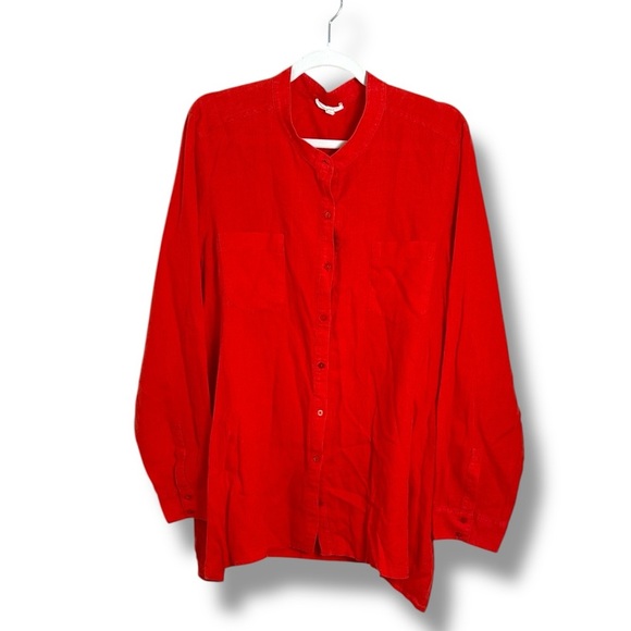 Eileen Fisher Red Organic Irish Linen Button Down Shirt Size Large - Picture 1 of 5